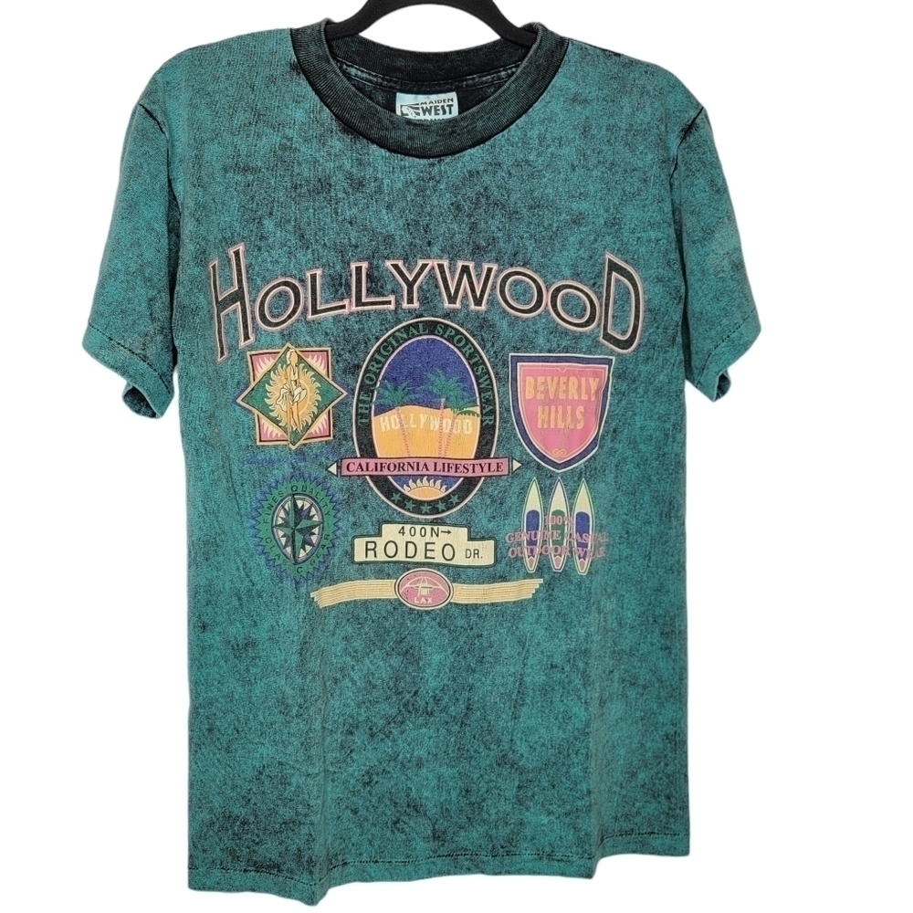 Vintage 90s Hollywood Rodeo Dr Beverly Hills California Speckled Tie Dye T-Shirt